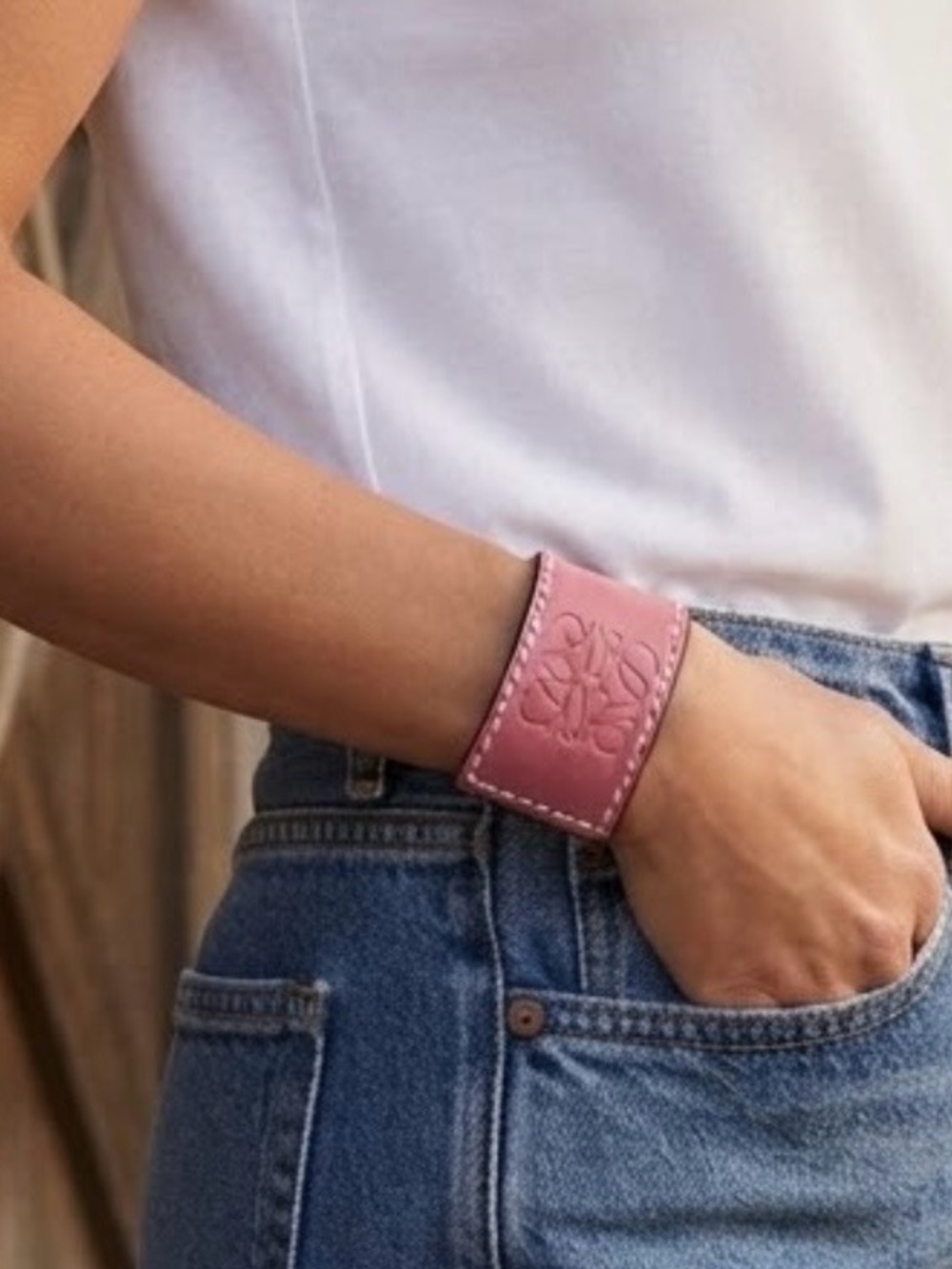 Loewe Pink Embossed Leather Snap Bracelet